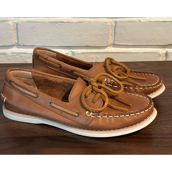 G. H. Bass Anchor Classic Boat Shoes Leather Tan Slip On Loafers Size 5M - Picture 1 of 6
